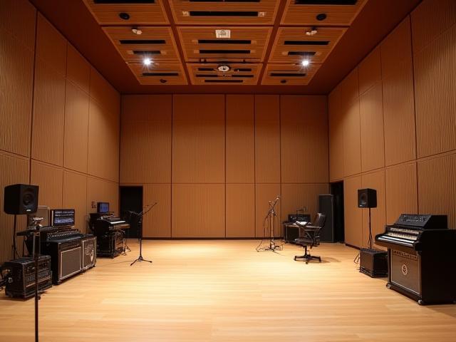 Interior view of Onda Sonora recording studio live room with acoustic treatment