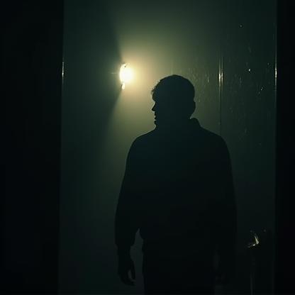 Dramatic still frame from a short film, suggesting atmospheric sound design
