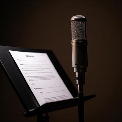 Microphone and script representing professional voice over recording