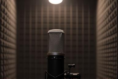 Microphone positioned in a professional vocal booth